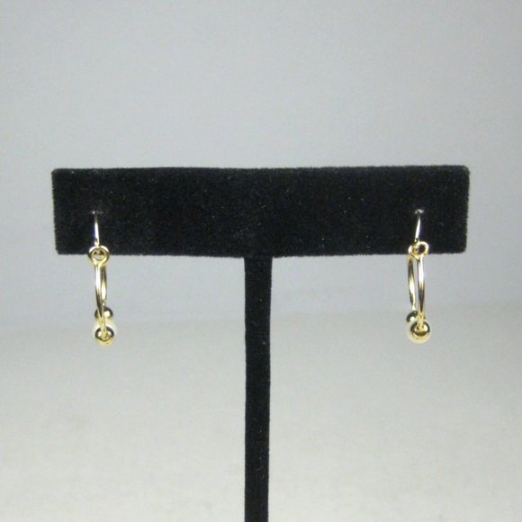 Imitation Pearl Earrings Pierced Women Jewelry Hinged Hoop Dangle Goldtone - Picture 3 of 5